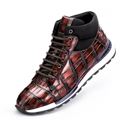 Casual Comfort Alligator Lace-up Lightweight Sport Sneakers-Burgundy