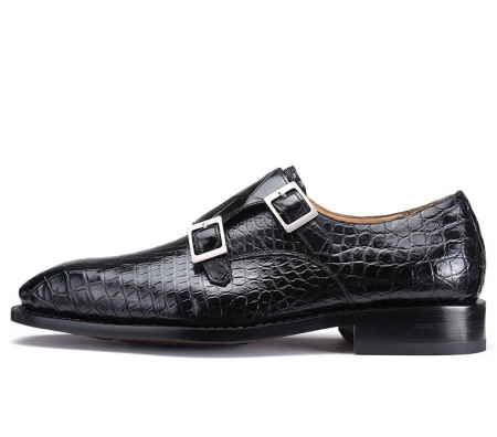 Classic Mens Alligator Leather Double Monk Strap Shoes-Side